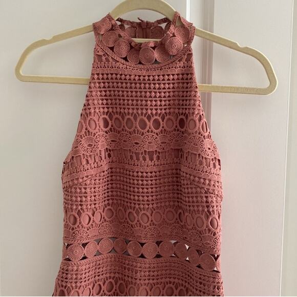 Two Sisters Mauve Crochet Lace Halter Midi Dress – Size 4 (Small) - Picture 4 of 8